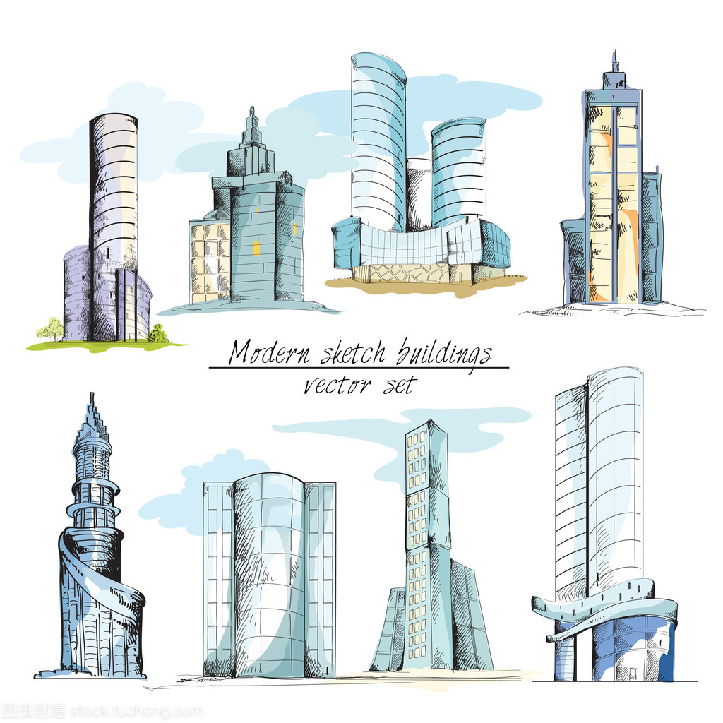 现代素描建筑物色
